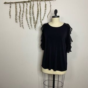 Black ruffle shoulder top
